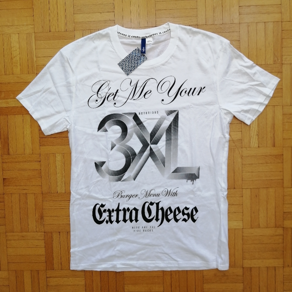 H&M Extra Cheese White T-shirt Small NWT